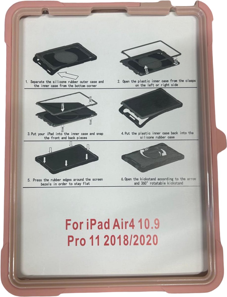 iPad Pro 11 Air 4 10.9 2018/2020 met stand en rotatie + halsband roze