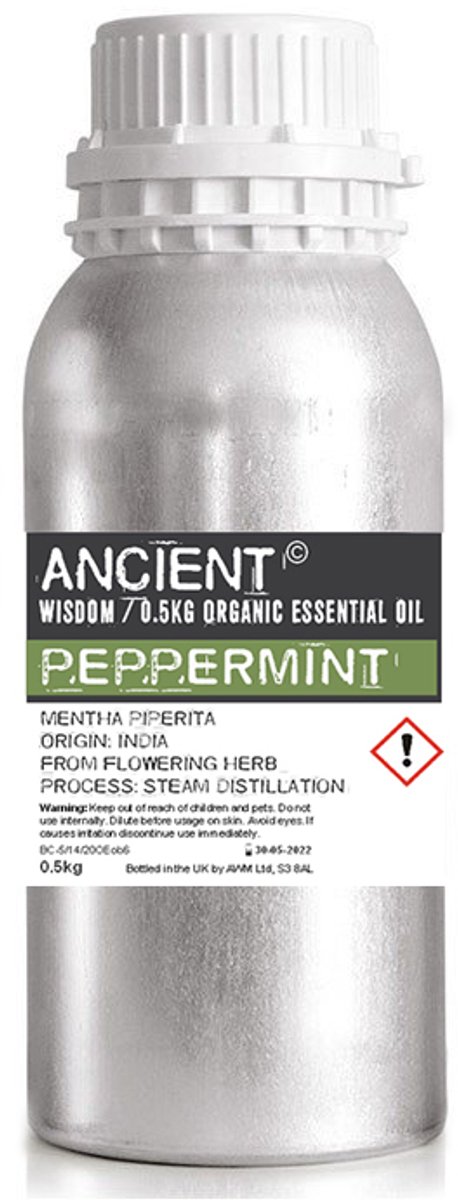 Biologische Etherische Pepermunt Olie 500ml - Essentiële Olie in Bulk - Essentiële Pepermuntolie Ancient Wisdom - Aromatherapie