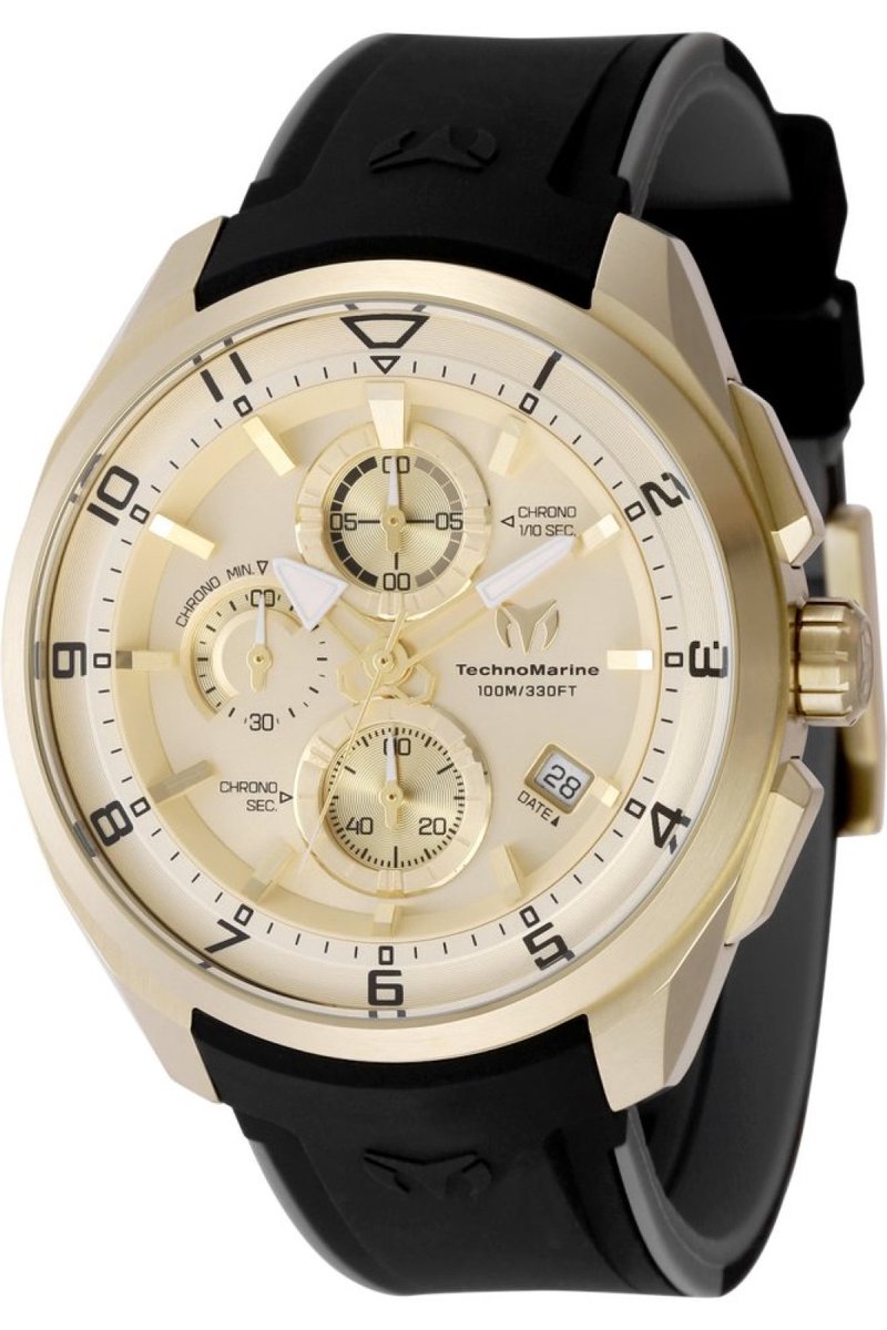 TechnoMarine OCEAN - QUANTUM TM-318132 Heren Horloge - Waterdicht - Analoog - Quartz Uurwerk - Roestvrij Staal met gouden Wijzerplaat - 44mm