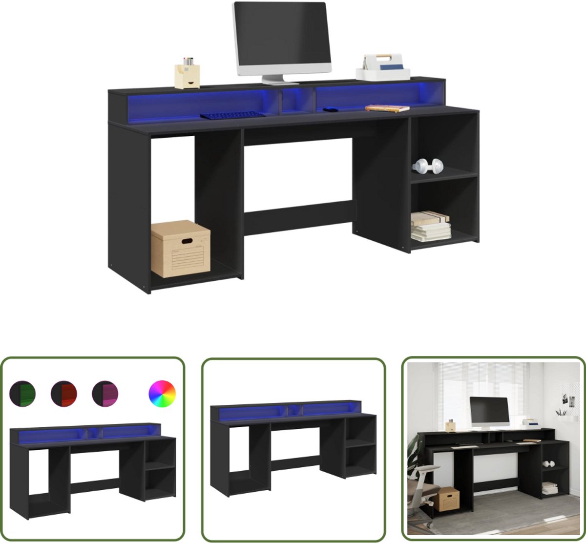 VidaXL Bureau Met LED-verlichting – 120x55x91 Cm – Eikenkleurig – Met Opbergvakken En Lades – Ideaal Voor Thuiswerken En Gamen