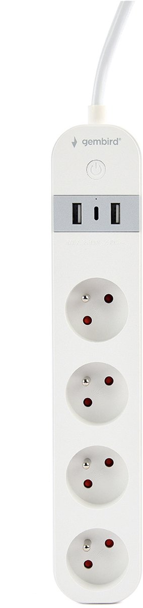 Slimme 4-voudige stekkerdoos met USB laadpoorten, met Penaarde