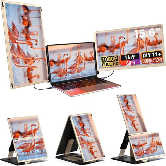 Portable Monitor 15.6 inch S6 Tri-screen - Lichtgewicht en Extra Dun - Draagbare Monitor voor Laptop - USB-C & HDMI - Extra scherm laptop - Icd Display - Draagbaar laptop beeldscherm uitbreider - Plug & Play