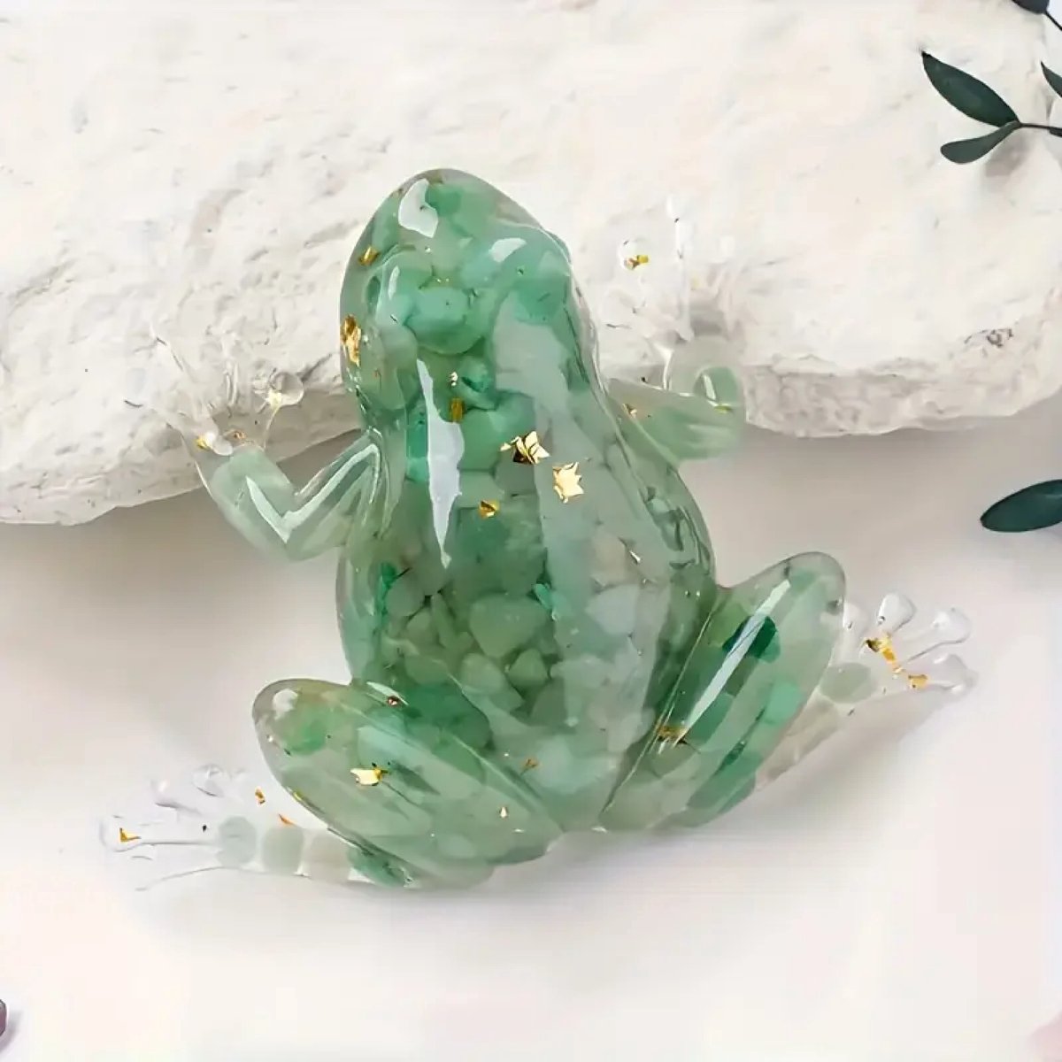 Mauropet® Groene Kristallen Kikker – Handgemaakt Beeldje met Edelsteen – Gelukskikker – Spiritueel Dier – Decoratie & Cadeau – Aventurijn / Groen