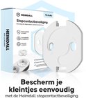 Doos van Heimdall stopcontactbeveiliging met 12 stuks, met een afbeelding van het product en een stopcontact.