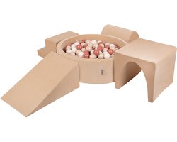 KiddyMoon Schuim speeltuin VELVET PPZP-OK30V-125 met zand beige ballen: pastel beige-haired-wit 300 zwembad/club L/groef/tunnel/trap