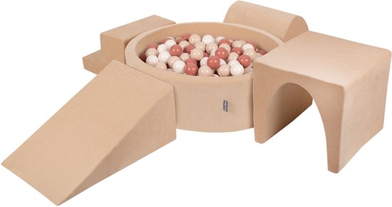 KiddyMoon Schuim speeltuin VELVET PPZP-OK30V-125 met zand beige ballen: pastel beige-haired-wit 300 zwembad/club L/groef/tunnel/trap