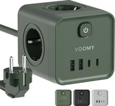 Voomy Stekkerdoos - 20W Snellader - USB-C & USB-A - 4 Stopcontacten - Aan/uit Schakelaar - 2M Verlengsnoer - Overspanningsbeveiliging - Groen