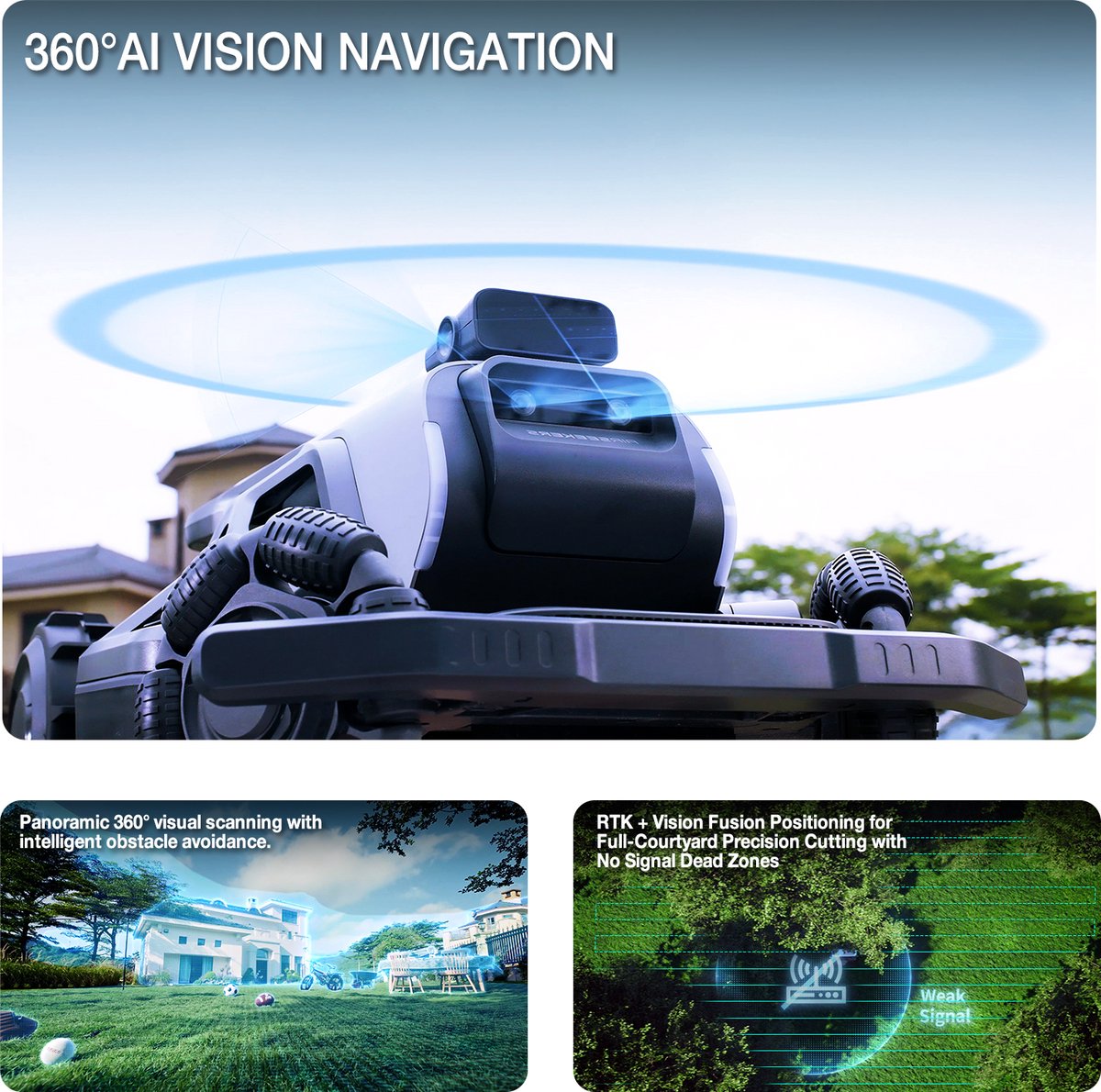 Afbeelding 3 van AIRSEEKERS Elektrische Robotmaaiers - 360° AirVision veiligheidsnavigatie - Drie instelbare maaihoogtes -Voor azons tot ca. 2400 m²