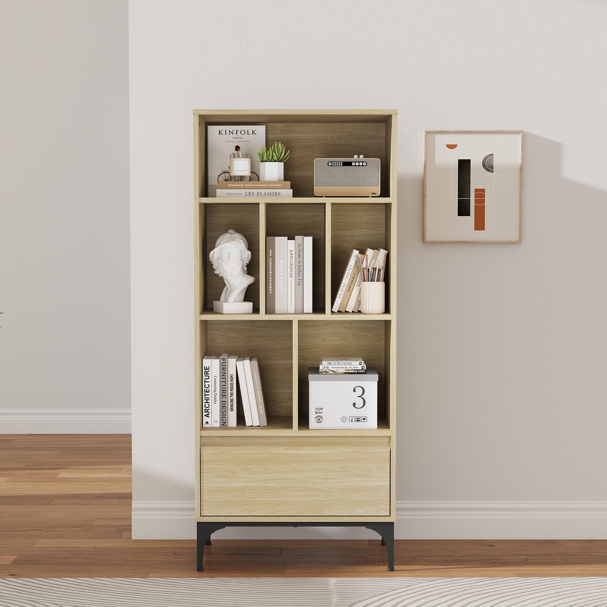 en.casa Boekenkast Kistiandi 137x60x35 cm licht eiken [en.casa]