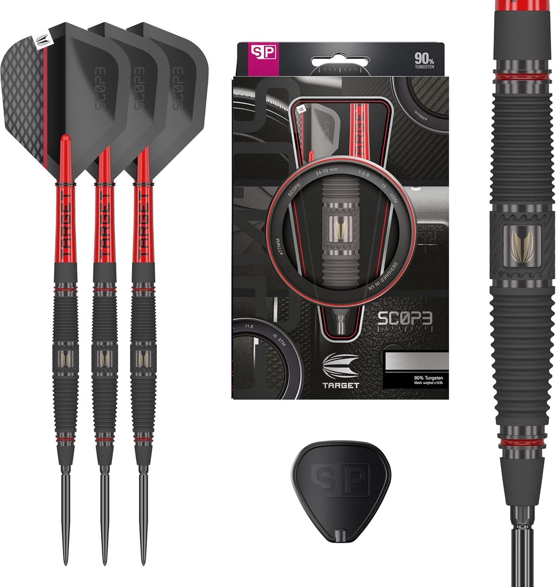 Target Darts Scope Steel Tip Swiss Point Darts, 90% Tungsten Dart Set, Barrel 04-23G | Steel Tip Dart Sets, Red & Black Darts, Professionele Dart Set met Swiss Points & Tool