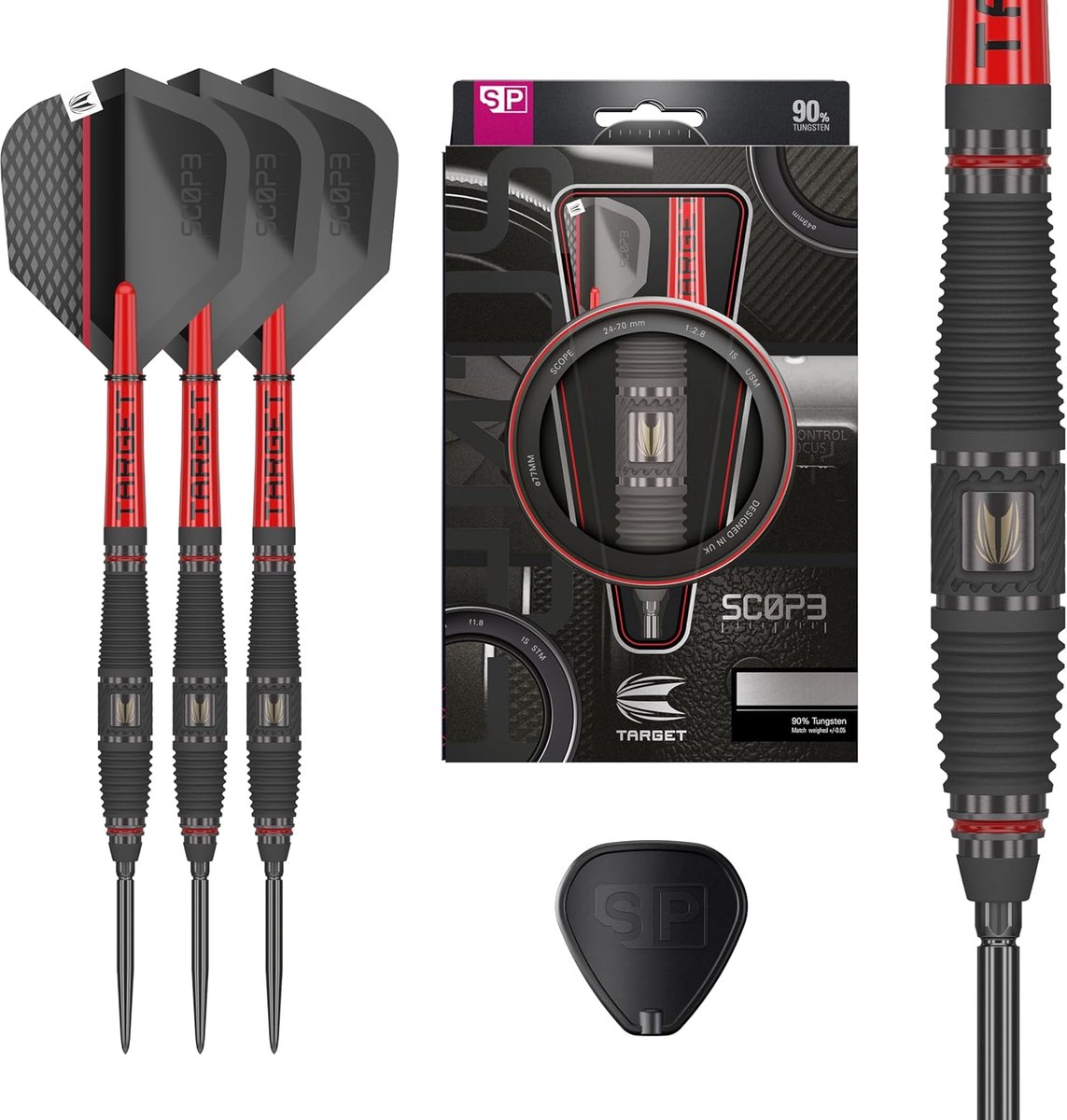 Target Darts Scope Steel Tip Swiss Point Darts, 90% Tungsten Dart Set, Barrel 03-21G | Steel Tip Dart Sets, Red & Black Darts, Professionele Dart Set met Swiss Points & Tool