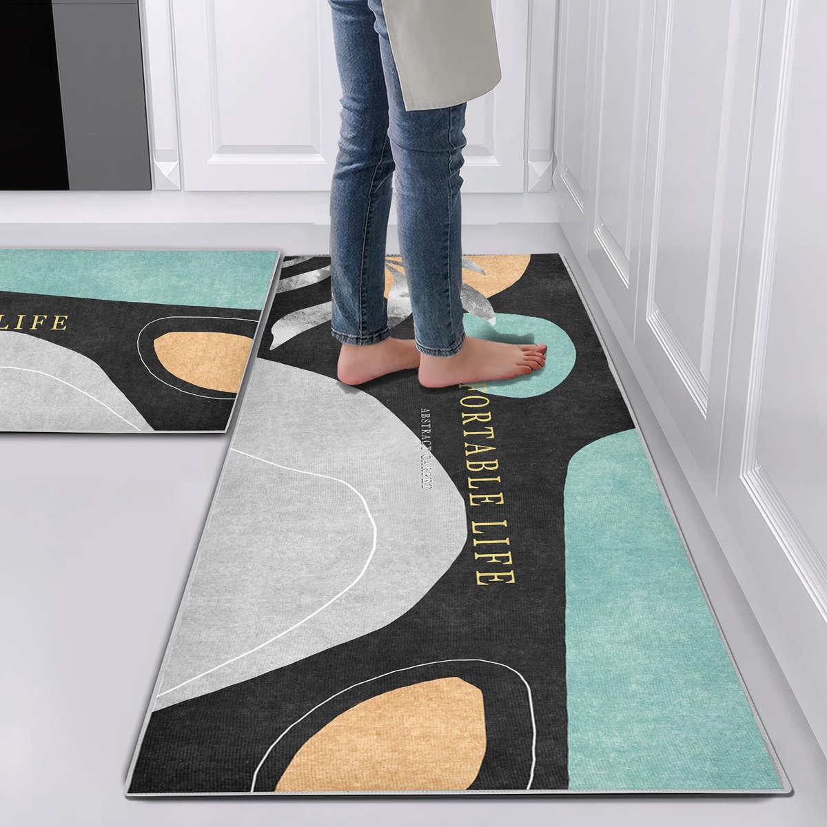 Ibenzoa® Antislip Keukenmatten Set van 2 Stuks met Schuifstickers voor Diverse Ruimtes, Waterdicht en Gemakkelijk te Reinigen