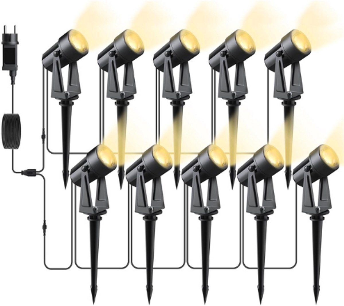 Thuys – Tuinverlichting LED Buiten 32 M – 10 – Delige Set – Met Warmwit COB Spotlicht – 3000 Lumen – 10 x 2W