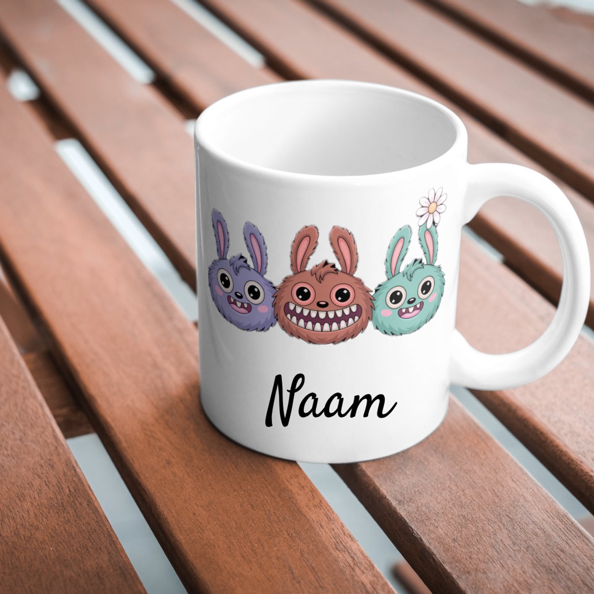 Hip met Pit Creaties Lababu - Gepersonaliseerde Mok - 325ml Wit Keramiek - Lababu Print - Met Naam