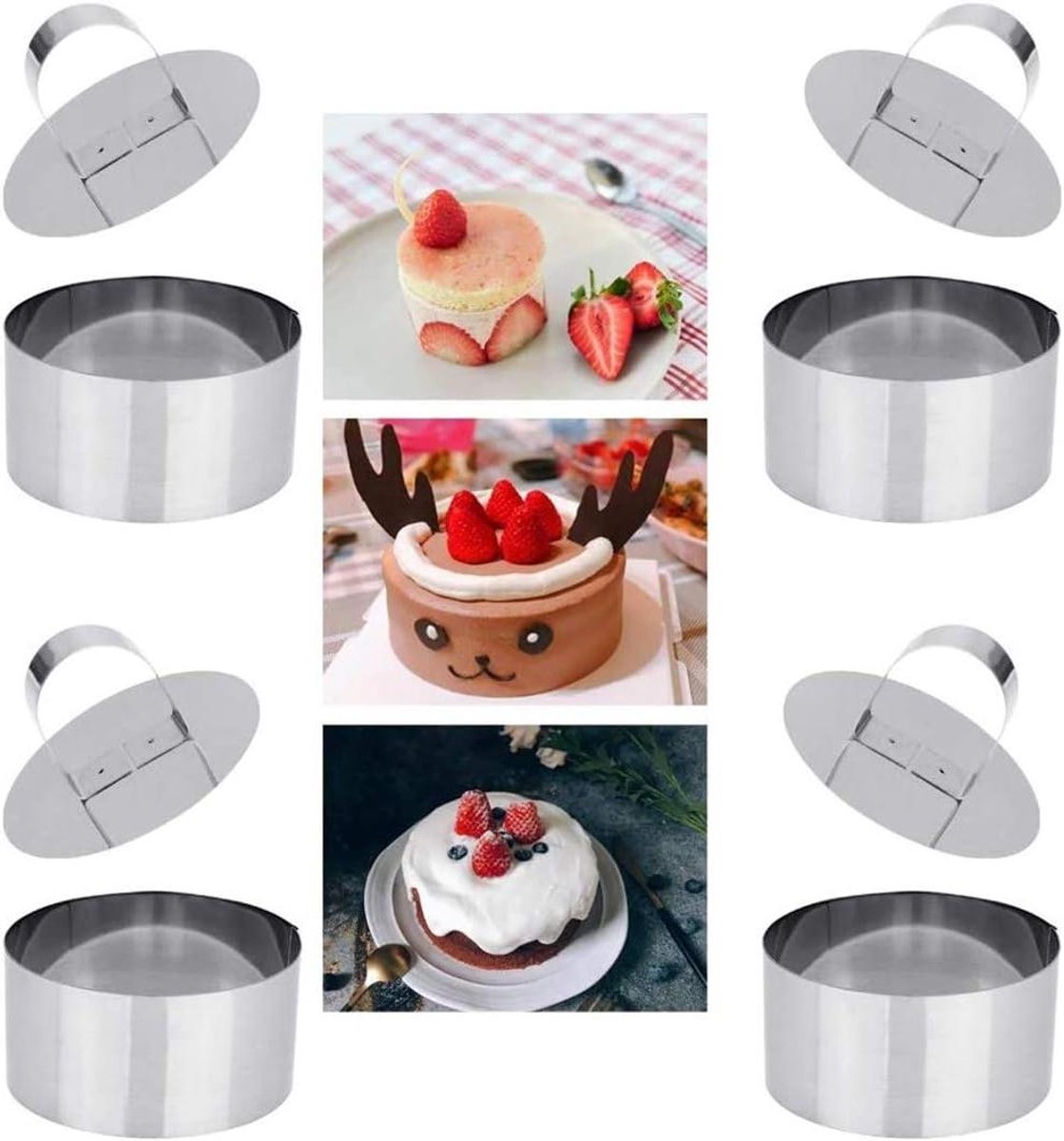 ByShane - Set van 4 roestvrijstalen dessertringen en 4 voedselpersen voor desserts en patisserie - Keukenaccessoires van hoogwaardige kwaliteit.