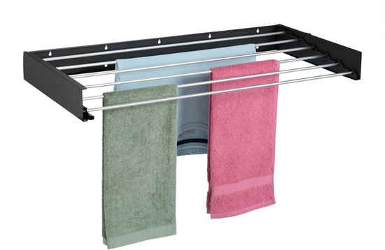 Étendoir mural pliable - 15 x 100 x 50 cm - intérieur - extérieur - noir