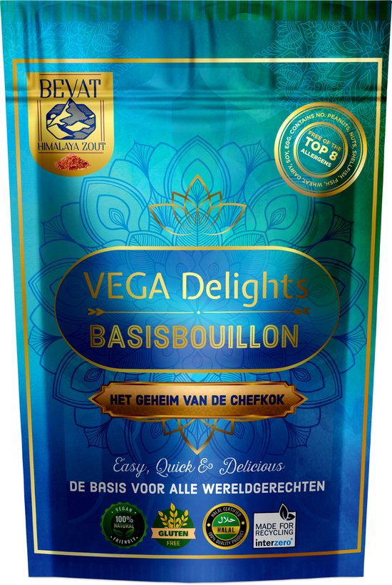 Vega Delights Basis Bouillon-Vegan-Halal-Top 8 Allergenenvrij-Himalayazout-Hoog in eiwit