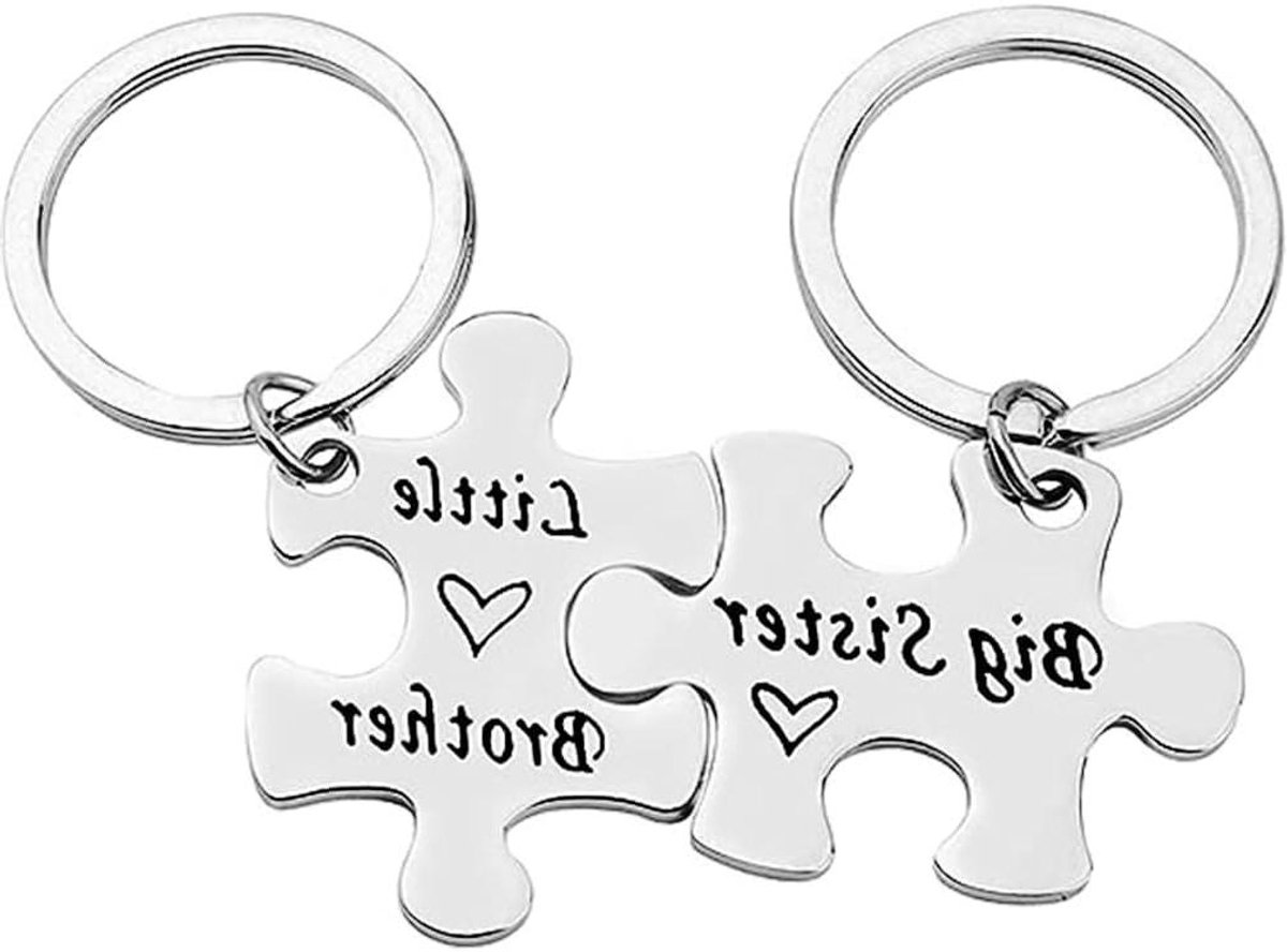 ByShane - Sleutelhangerset voor broers en zussen - zilver - cadeau - familie - Kerstmis - verjaardag