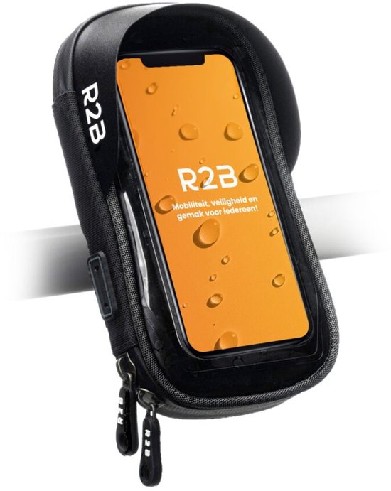 R2B Telefoonhouder Fiets Waterdicht - Ook voor Scooter & Motor - Gsm Houder Fiets - Fietshouder - Fiets Telefoonhouder - Smartphone Houder Fiets - Fiets Accessoires - Zwart - Phone Holder Bike