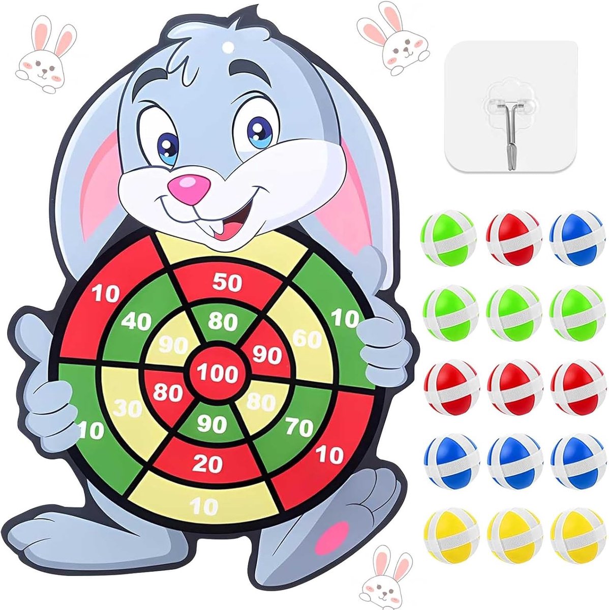 Dart Board met Bunny - Dart Throwing Set voor Jongere Spelers voor Binnen & Buiten - 28x42cm met Klittenband Ballen & Hechthaken - Leuk Verjaardagscadeau