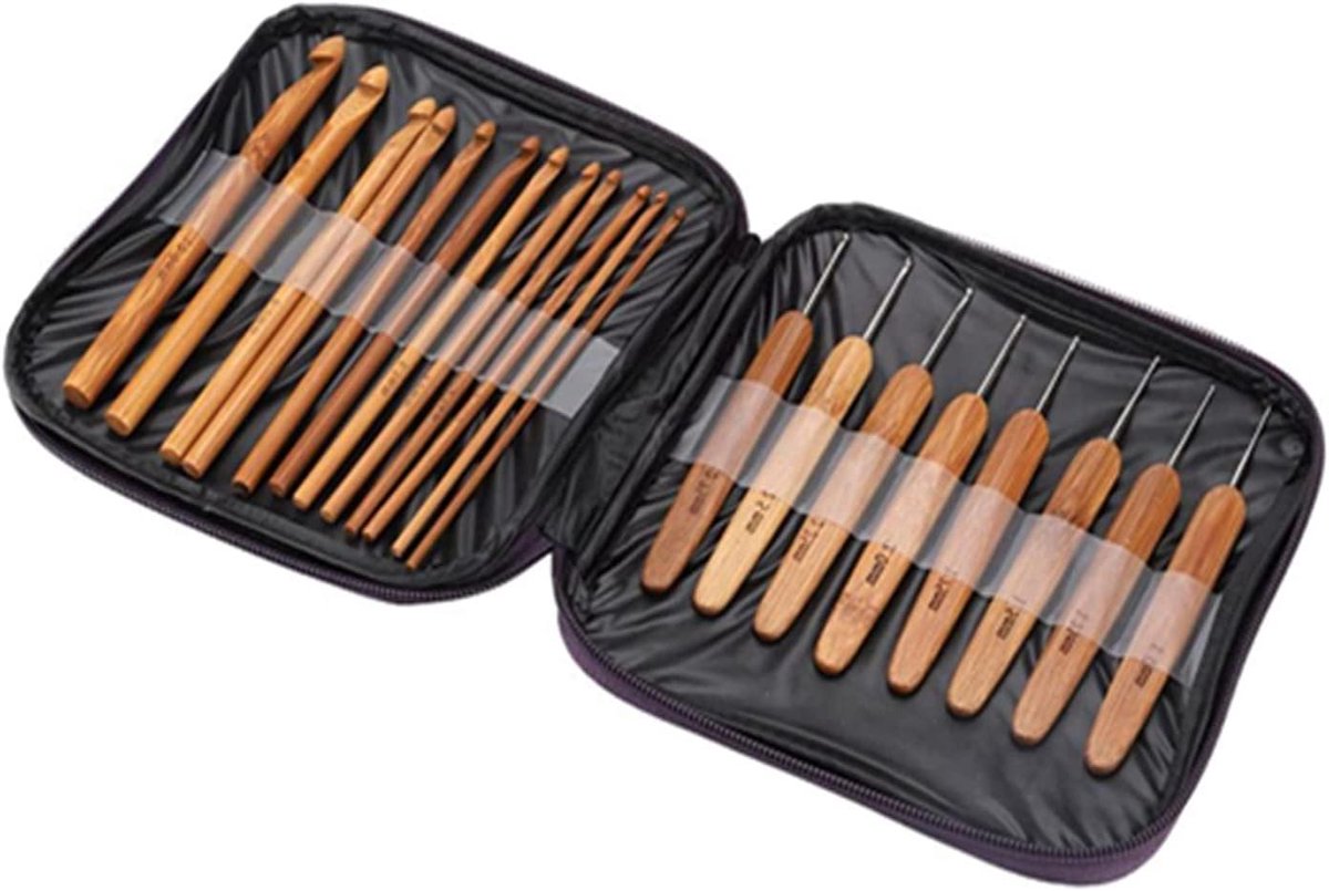 ByShane - Haaknaalden Set van Bamboe en Hout voor Breien DIY Projecten - Sokken, Sjaal, Deken, Truien - Handvat Weave Craft Naaien - Gereedschap Kit met Naalden.