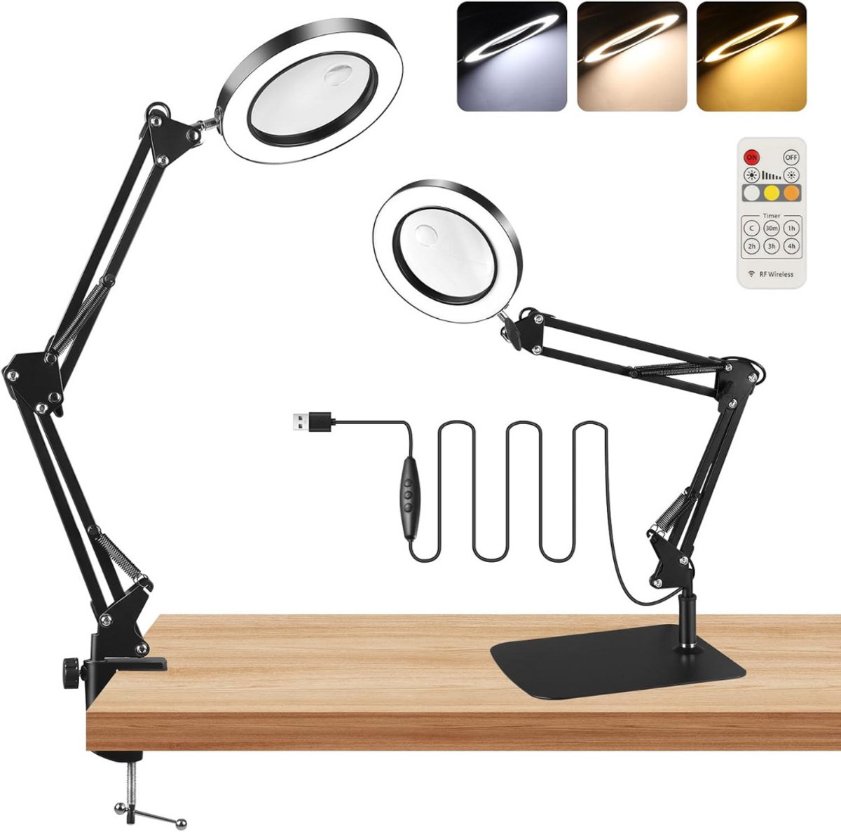 ZRSS® Loeplamp met LED Verlichting - Tafellamp Slaapkamer - Bureaulamp Dimbaar - Leeslamp