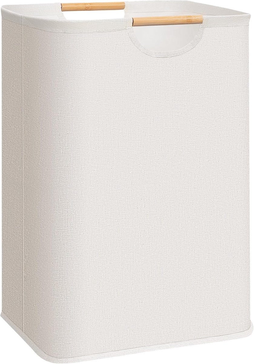 Wasmand - Waterdichte wasmand - Grote opvouwbare wasmand - Met versterkte houten handgrepen - Wasmand - Opbergmand voor vuile was - Geschikt voor wasgoed, badkamer - 40*30*60cm - Beige