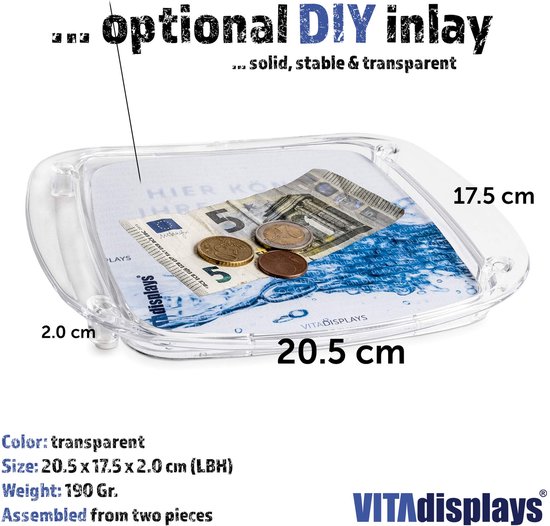 VITAdisplays® Cijfer/Cash-Tray wisselgeldschaal ECONOMY, transparant, individualiseerbaar door papieren inleggers VITAdisplays® Cijfer/Cash-Tray wisselgeldschaal ECONOMY, transparant, individualiseerbaar door papieren inleggers