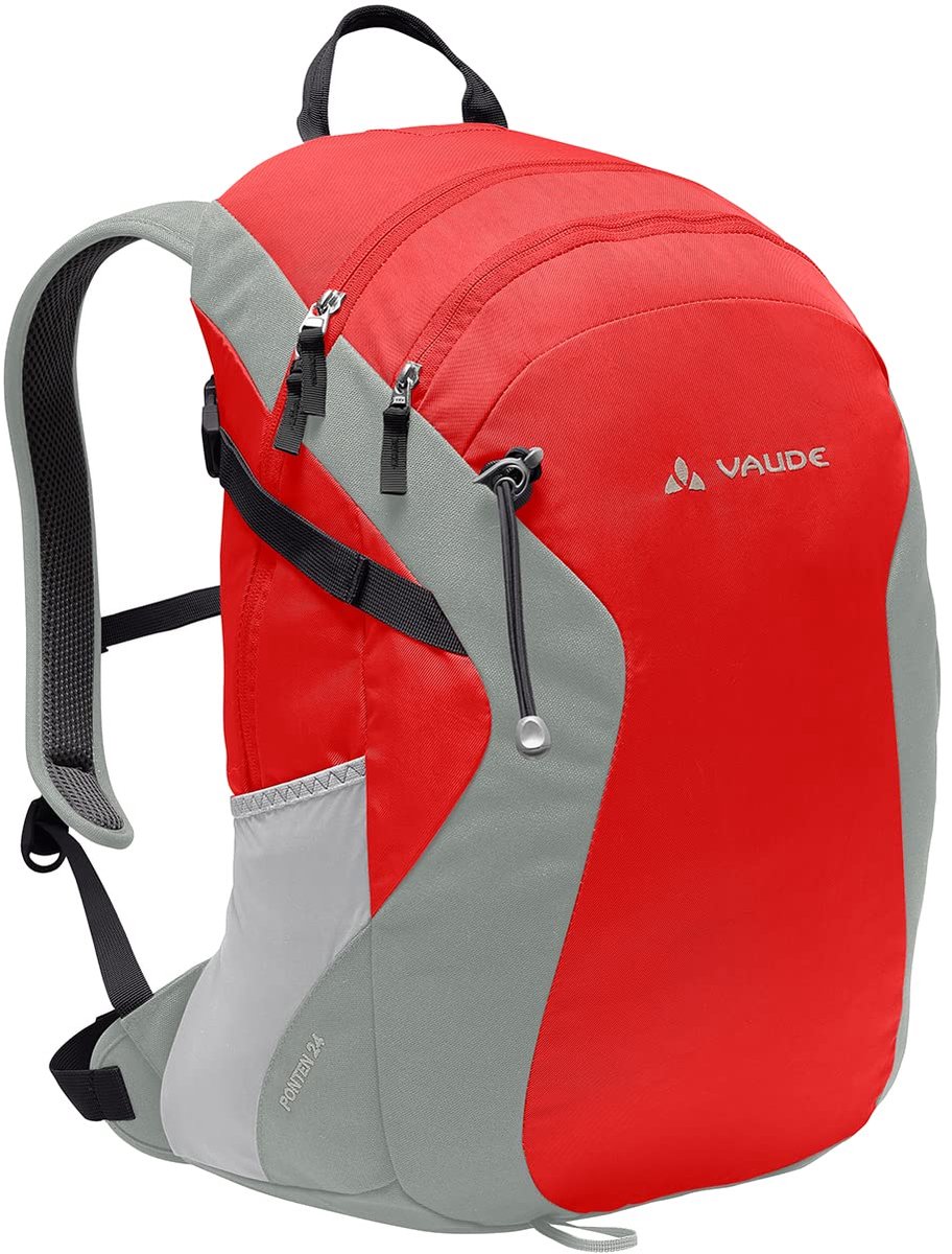 VAUDE wandelrugzak Grimming Red 24 l, waterdichte rugzak voor dames en heren, lichtgewicht trekkingrugzak met rugventilatie, praktisch laptopvak