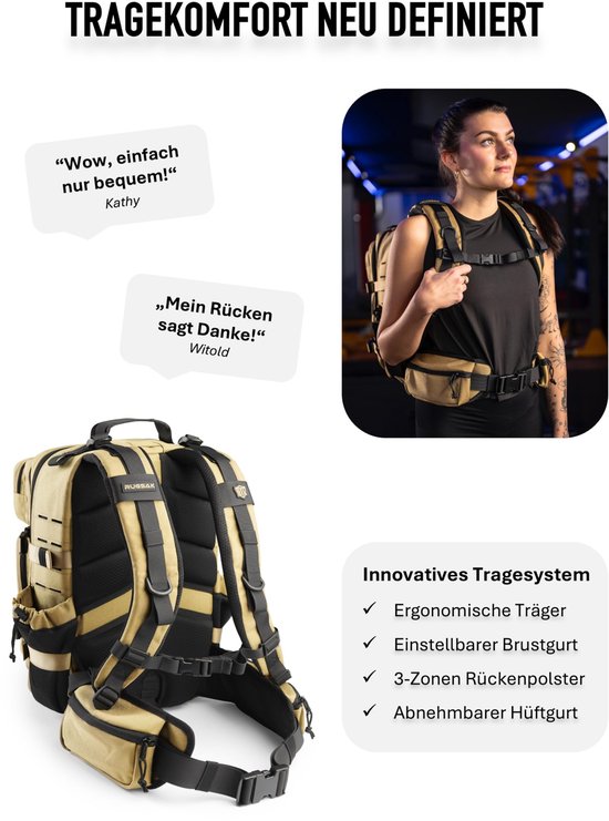 Memories Waterdichte militaire rugzak, 45 l en 25 l, voor crossfit, jacht, wandelen, fitnessstudio en outdoorsport