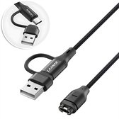LAANAR® Oplaadkabel voor Garmin Instinct / Forerunner / Vivoactive / Venu / Fenix / Enduro / Tactix / Quatix / Approach / Vivosmart / Vivosport / Swim / D2 Watch - Gevlochten Nylon 1 meter - Zwart Aluminium