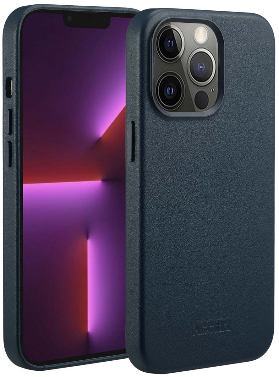 Accezz Hoesje Geschikt voor iPhone 13 Pro Hoesje - Accezz Geschikt voor MagSafe Leather Backcover - donkerblauw