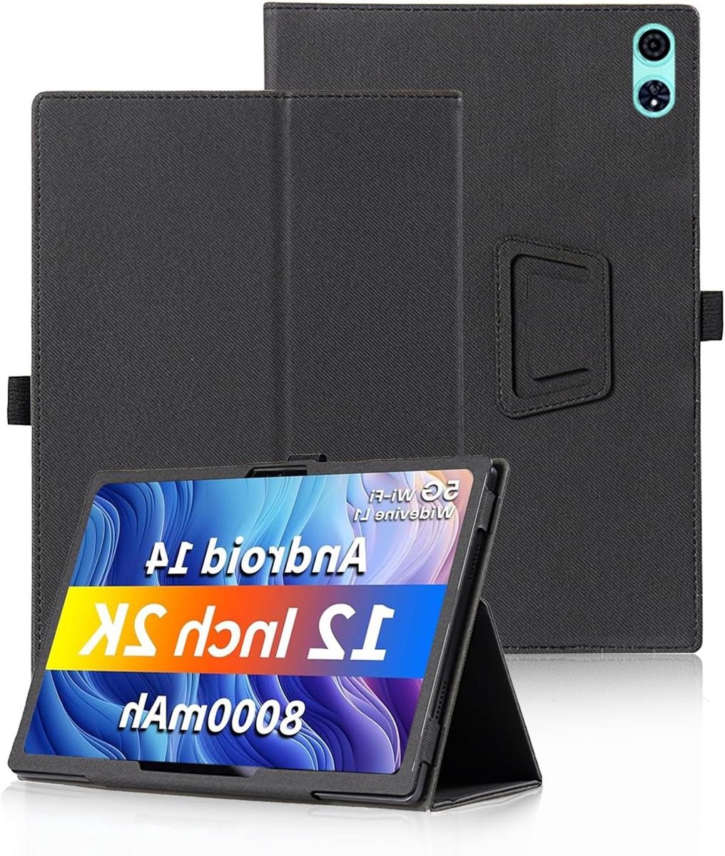ByShane - Beschermende hoes voor 12 inch Android tablet - Met handriem & standaard - Anti-val functie - Slank en eenvoudig ontwerp - Zwart