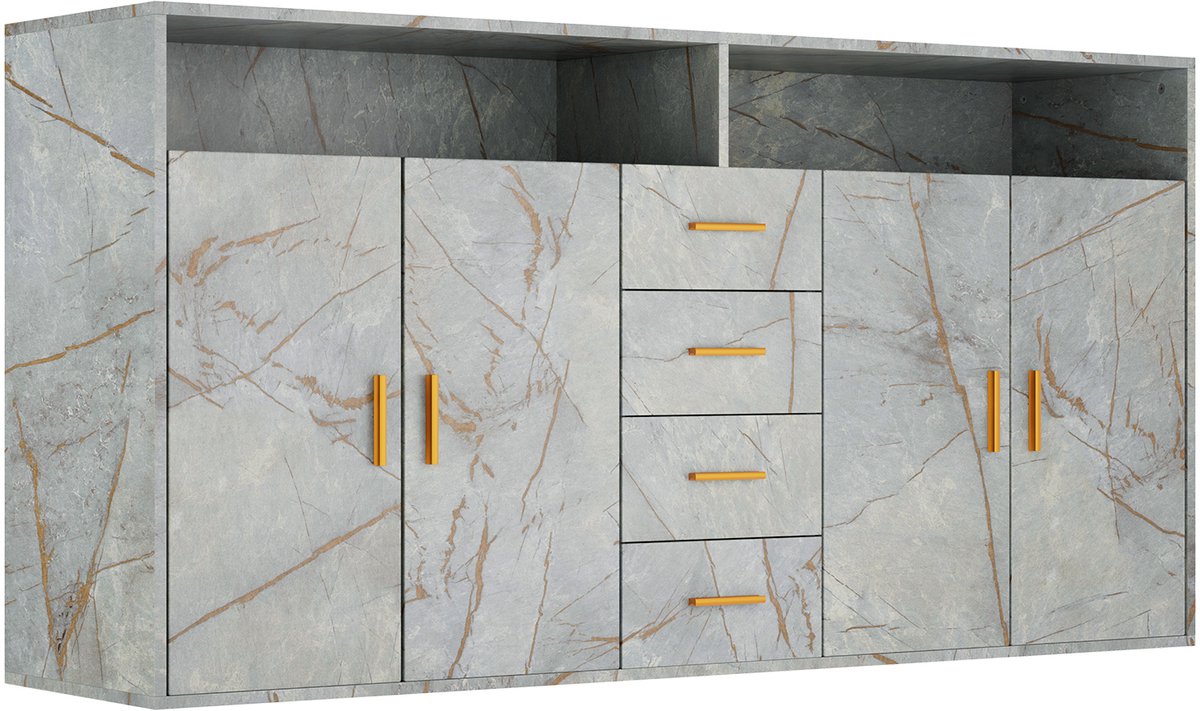 HOMAVO BG1-L Dressoir – 160 cm – 4 Laden, 2 Deuren & 2 Open Vakken – FSC-gecertificeerd
