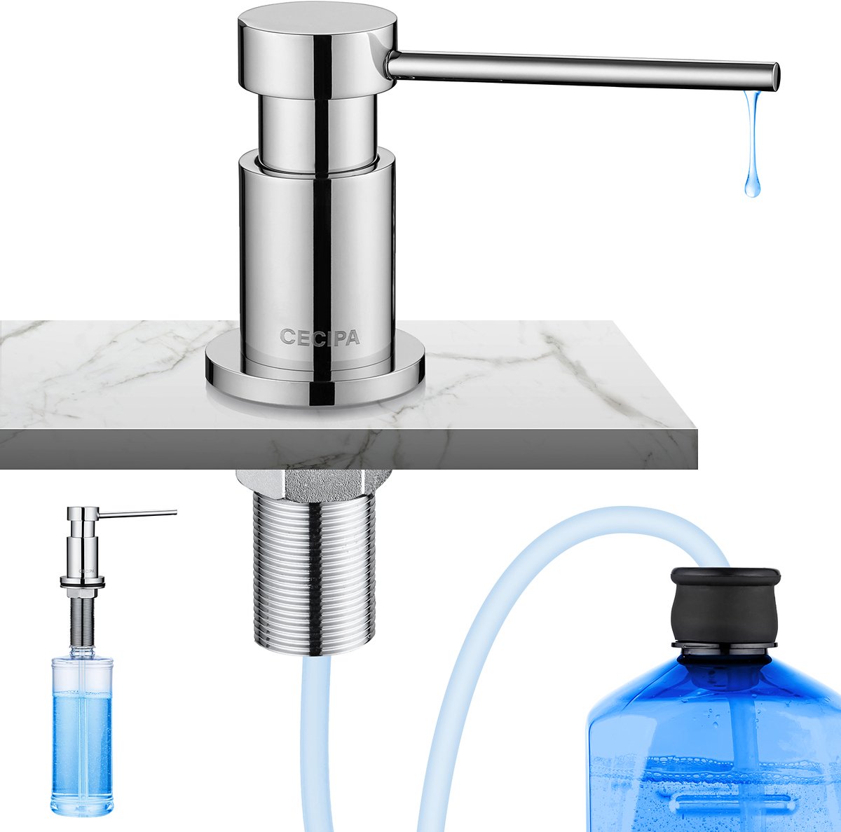 CECIPA max zeeppompje Chroom - 300ML zeepdispenser - zeepdispenser Chroom - zeepdispenser Keuken - zeepdispenser set -Chroom