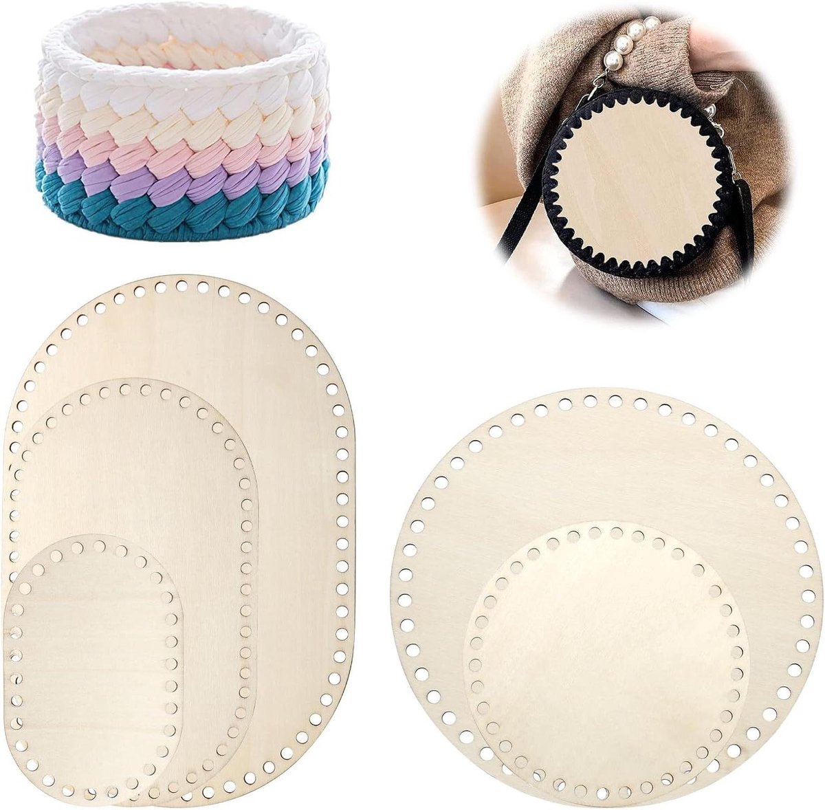 ByShane - Mandbodem voor doe-het-zelf mandvlechten - 5 stuks set - rond en ovaal - 15/20/25/30 cm - thuis decoratie - hobby - handgemaakt
