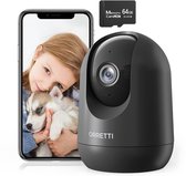 Orretti X21 met EXTRA 64SD card - 3MP DUALBAND WiFi Camera, Installatiegemak met 2.4Ghz en 5Ghz Ondersteuning - Binnencamera, Huisdiercamera, Petcam, Bewakingscamera, Babyfoon, Beveiligingscamera met Bewegingsdetectie - Zwart