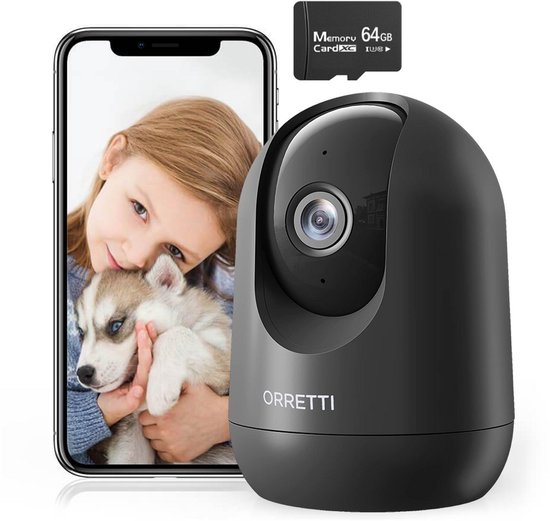 Orretti X21 - 3MP WiFi Camera, Installatiegemak met Dualband 2.4Ghz en 5Ghz Ondersteuning - Binnencamera, Huisdiercamera, Bewakingscamera, Babyfoon, Beveiligingscamera met Bewegingsdetectie - Zwart