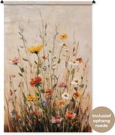 Wandkleed 120x180 cm - Wanddoek Wilde bloemen - Penseelstreken - Rustgevend - Wandtapijt - Wandkleden