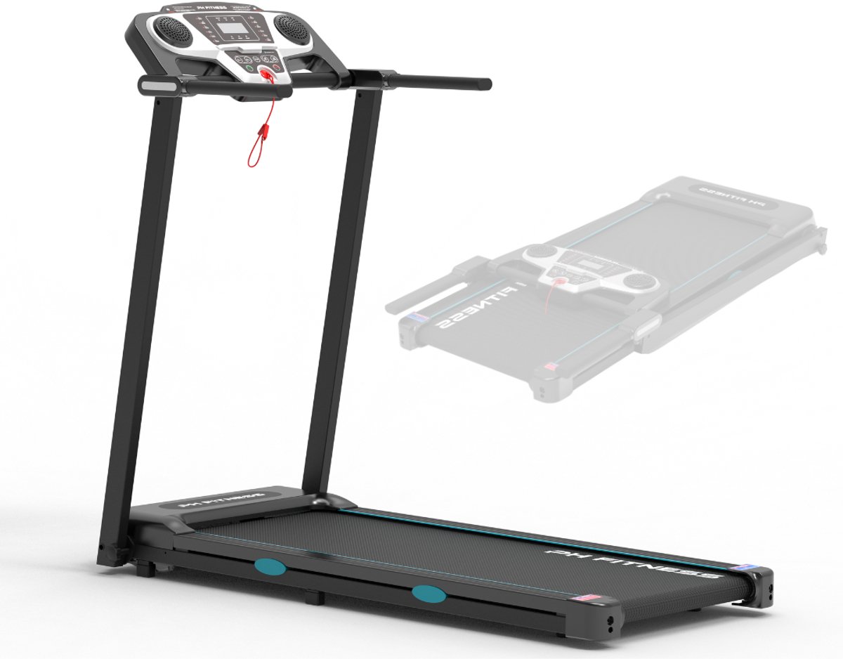 PH Fitness Loopband 12km/u TR-800 – Opvouwbare Treadmill met Display – Bluetooth – 1.5PK Motor – Max. 130kg - Hometrainer voor Thuis - Veiligheidssleutel - Compact en Inklapbaar