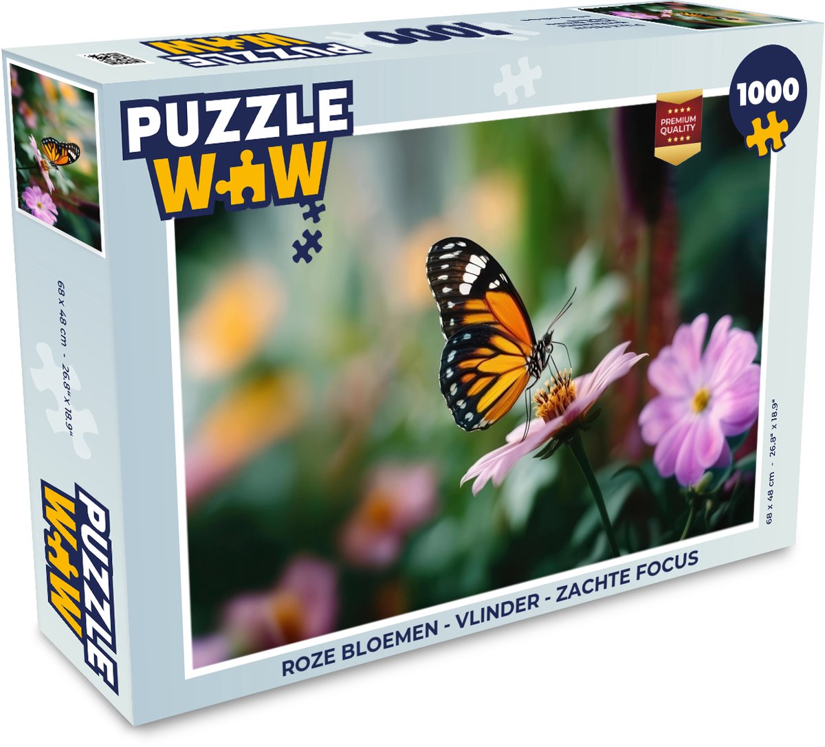 Puzzel Roze bloemen - Vlinder - Zachte focus - Legpuzzel - Puzzel 1000 stukjes volwassenen