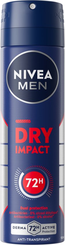 NIVEA MEN Dry Impact Anti-Transpirant Spray - 72 uur bescherming - Met mineralen en DryPlus - Alcoholvrij en antibacterieel - 6 x 150 ml - Voordeelverpakking