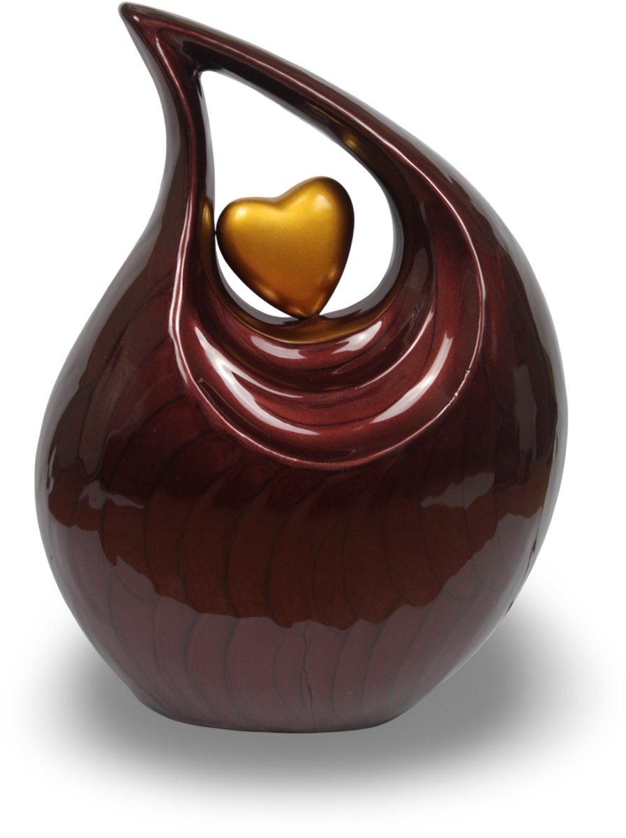 Urn | Teardrop urn | rood bruin urn | grote urn | Messing urn | 2,5 liter | urnen | crematie urn | voor volwassene | rode urn | donker rood | Assieraadwinkel