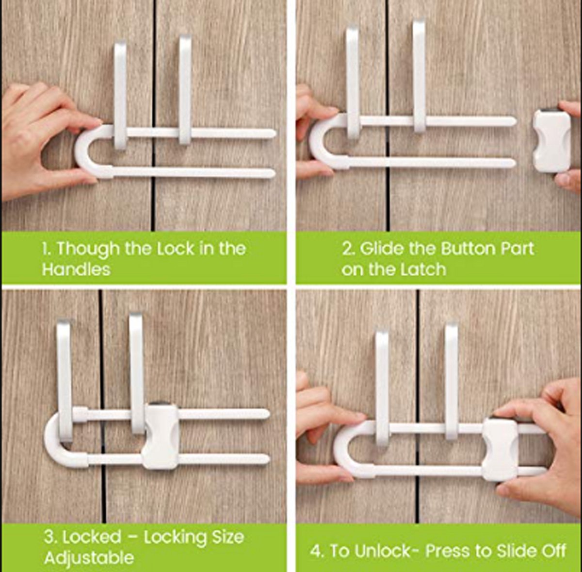 Babyveilige kasten, kastsloten voor baby's - U-vormige kindersloten voor kasten - kindveilige kastgrendels - kindveilige kastsloten met verstelbare vergrendeling - Baby veilig - Baby proof - wit 1 Stuks – foto 5