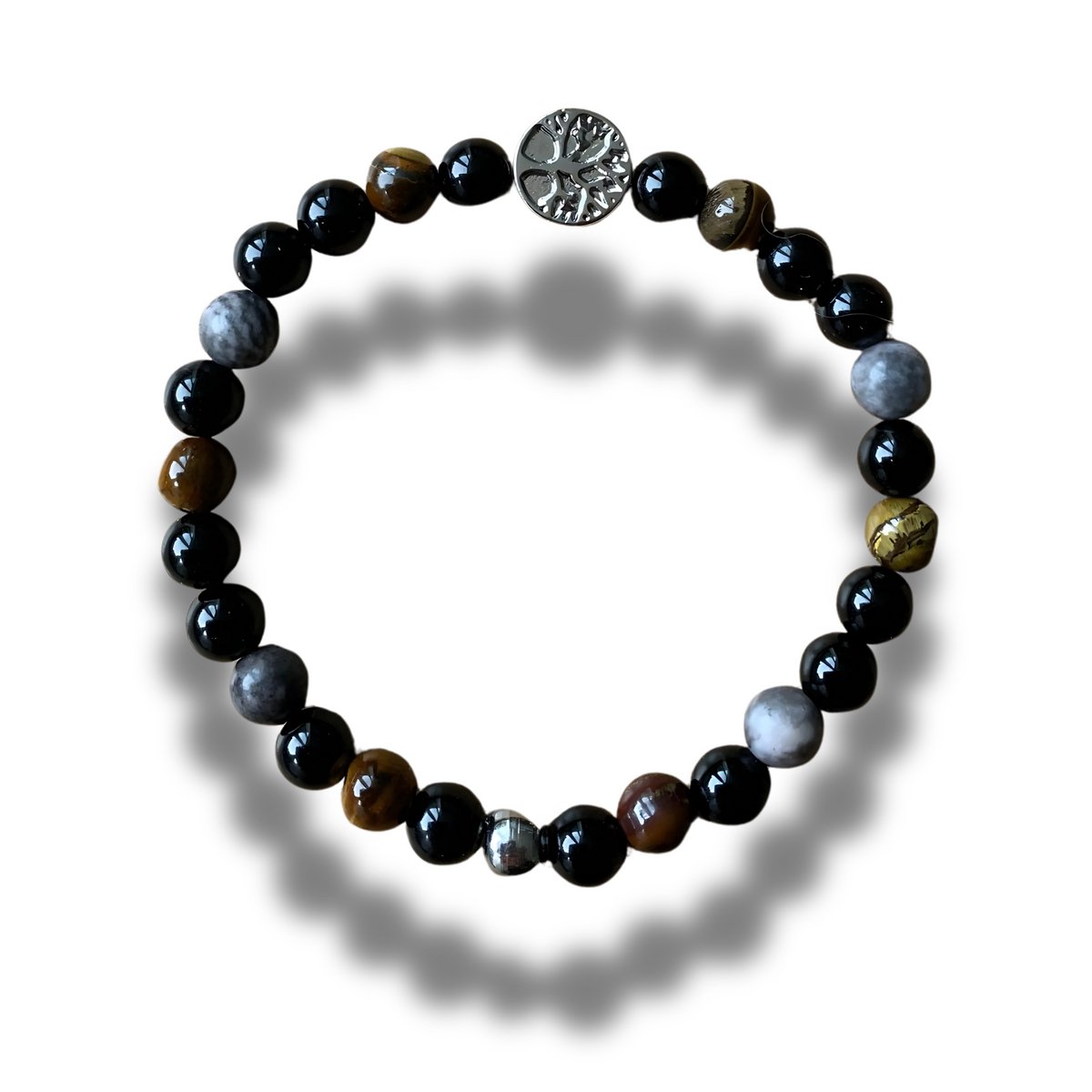 Armband -natuursteen - Tiger-eye - tijgeroog - Agaat - Jaspis - Hematite - levensboomteken - 6 mm 18 cm