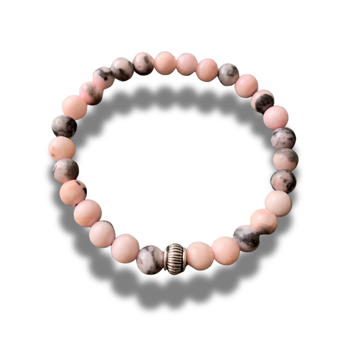 Armband - natuursteen - Pink Zebra Jaspis - 6 mm 19 cm - met zilverkleurig element