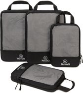 NovaQ Packing Cubes Compression - 4 Delige Set - Organizer Set voor Koffers, Rugzakken en Tassen - Zwart