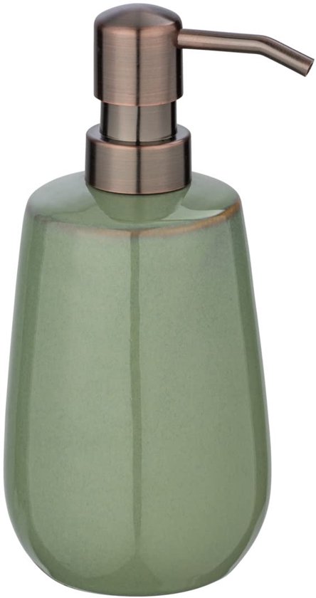 Distributeur de savon liquide - vert - céramique - Ø 8 x 17,5 cm