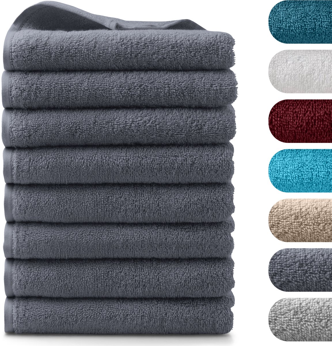 Barbons Handdoeken - Set van 8 - 50 x 100 Handdoek Set - Badhanddoeken - Antraciet