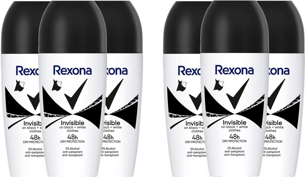 6x Rexona Deo Roll-on – Invisible Black & White 50 ml